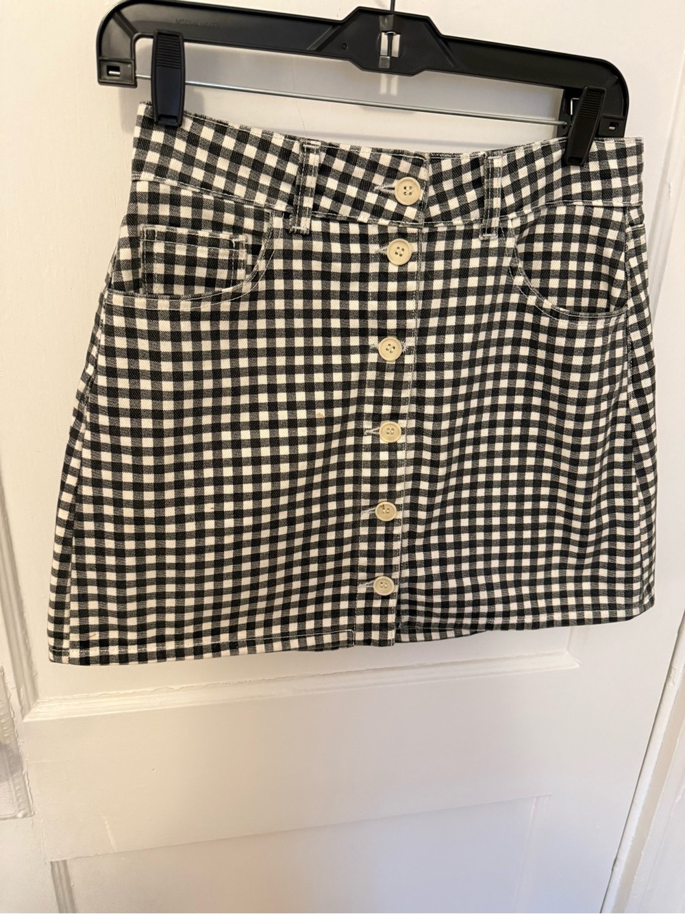 Reformation Black & White Gingham Button Front Mini Skirt Size 28